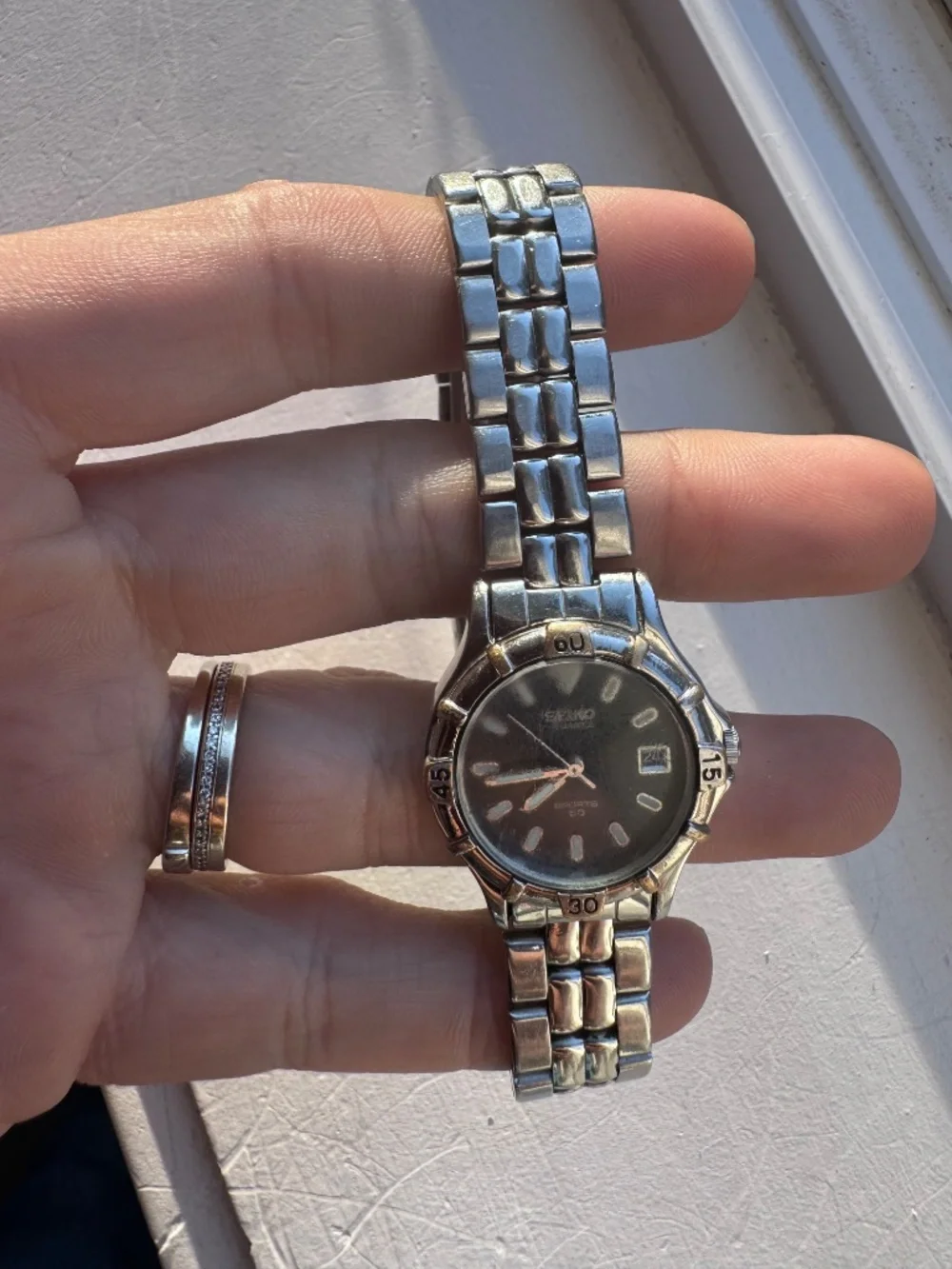 Seiko Sports 50 Womens Watch 25mm Silver Tone Date 7N82-0261 Works Japan